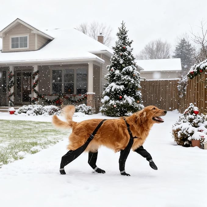 Dog Suspender Boots, Waterproof Tall Shoes Legging for Medium Large Dog, Dog Adjustable Suspender Boots for Winter Snow Rain Hiking Paws Protector