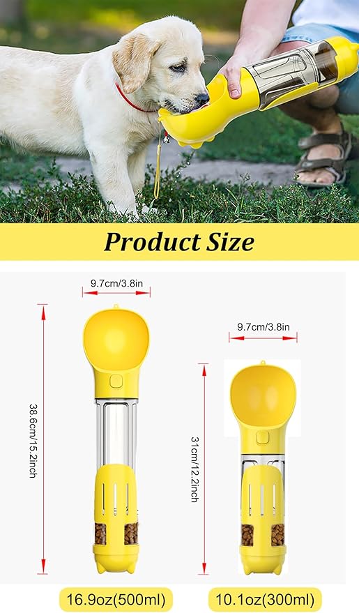 16.9oz Portable Pet Water Bottle Food Container,Travel Drink Feeder Cup Food Dispenser with Poop Shovel 17Pcs Waste Bag,for Dog Pets Walking Hiking (Green, 16.9oz(500ml))