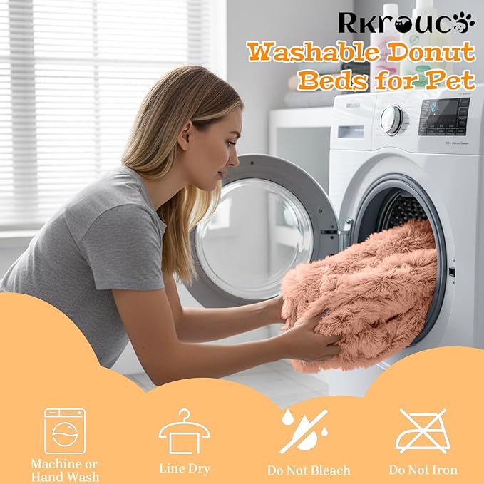 Fluffy Dog Bed Calming Donut Beds for Large Dogs Warming Round Small Medium Pet Nest Cozy Cat Mattress Indoor Washable Puppy Kennel Kittens Sleep Mat (S, 23.6×23.6 inch, Fresh Pink)