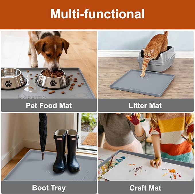 Extra Thick Silicone Mat Waterproof with Raised Edge 22" x 19", Under Sink Mat for Kitchen & Bathroom, Kitchen Cabinet Liner, Multi-Purpose for Storage & Protection, Gray