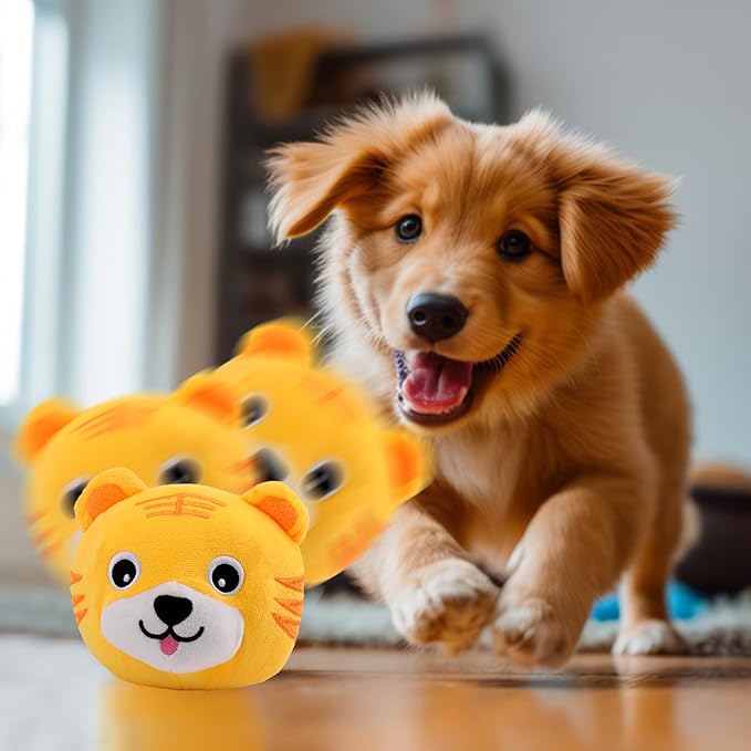 Mity rain Interactive Dog Toys, Active Moving Pet Plush Toy for Dogs, Dog Squeaky Moving Ball Toys with Chewable Plush Cover&Music for Small Medium Large Dogs Chasing (Tiger Pattern)