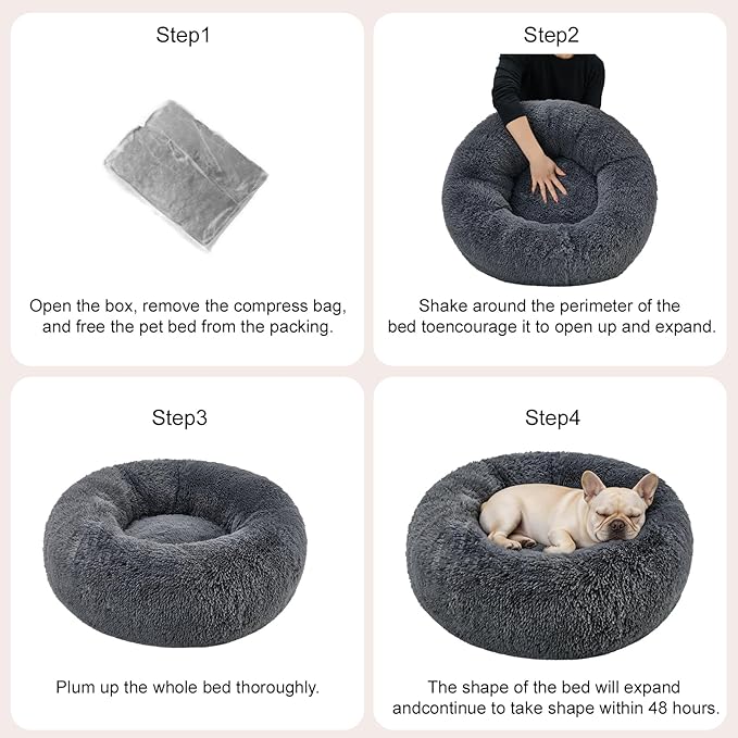 Dog Calming Beds for Medium Large Dogs Round Donut Washable Puppy Dog Bed, Anti-Slip Faux Fur Fluffy Donut Cuddle Anxiety Cat Pet Bed(36" Dark Grey)