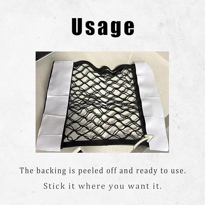 2PCS Universal Mesh Cargo Net with Adhesive Tape, 9.8×15.7in Small Cargo Storage Mesh Net Car Storage Net Pocket RV Storage Netting Wall Mesh Pocket Net for Rv Car Trunk Boat(Black)