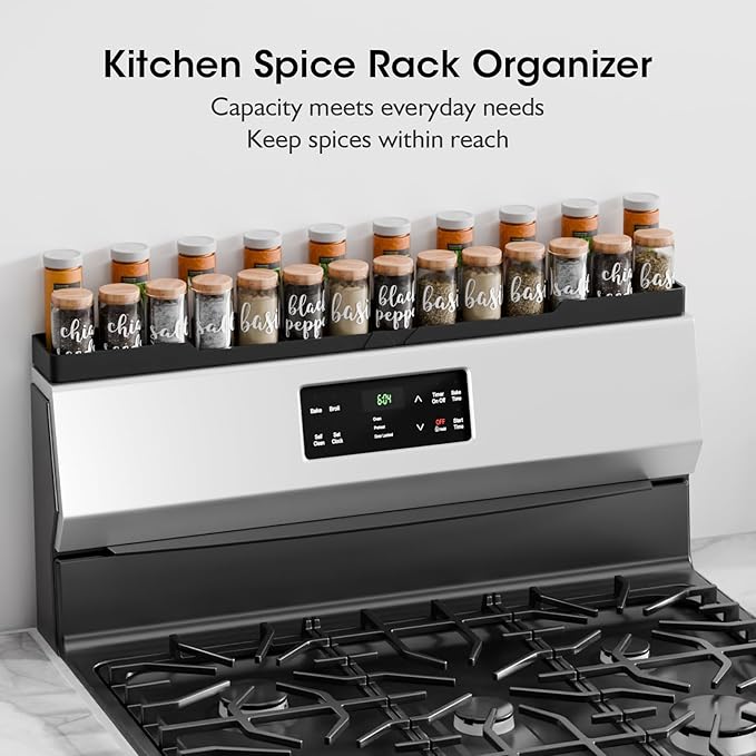 Bumusty Silicone Magnetic For Back Of Stove, Over The Stove, Magnetic, Kitchen Spice Rack Organizer, Oven Shelf For Top Of Stove - Black