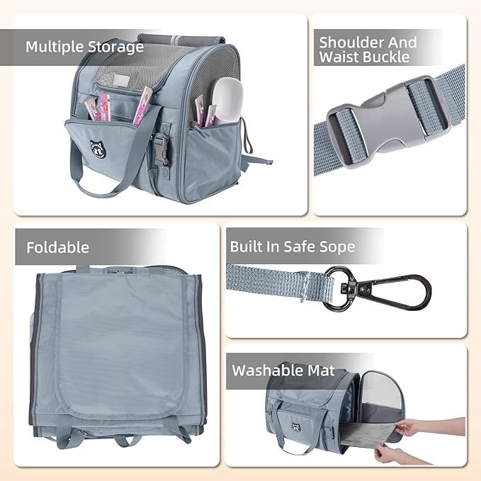 Lollimeow Expandable Cat Carrier Backpack for Large Cats - Airline Approved Pet Carrier Backpack for Small Dogs, Hiking & Travel, Waterproof with Breathable Mesh, 14lbs Capacity (Light Grey, Standard)