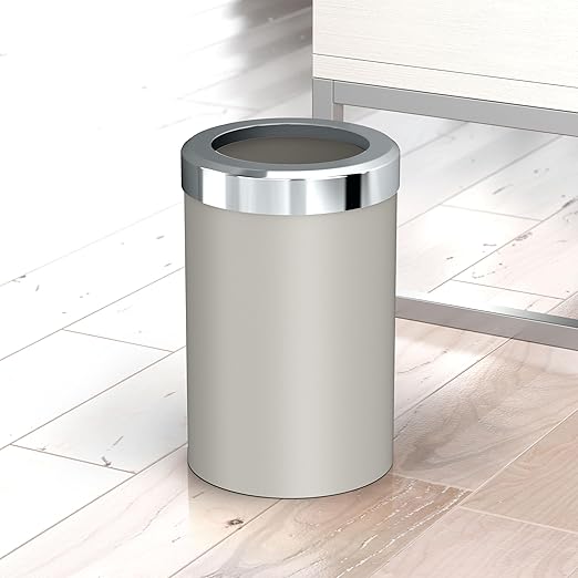 Gatco Small Bathroom Trash Can with Lid, Round 3 Gallon Stainless Steel Wastebasket, Under Sink, Matte Pearl and Chrome, for Bathroom, Bedroom, Office (1931C)