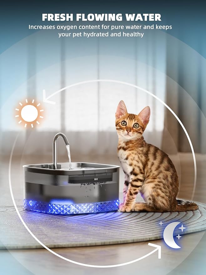 Cat Water Fountain Replacement Pump, Ultra Silent Pump with LED Light, Compatible with MAILOFY WF220 Cat Water Fountain 75oz/2.2L