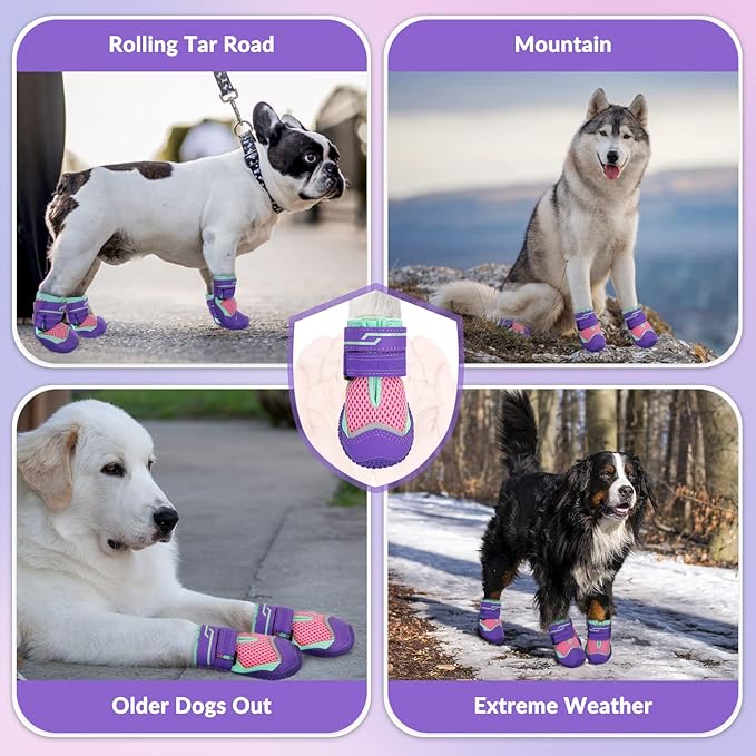 SlowTon Dog Shoes for Large Small Medium Dogs - Breathable Dog Boots for Summer Hot Pavement, Paw Protector for Outdoor Walking Winter Snow, Anti-Slip Rubber Dog Booties for Hardwood Floor (Pink, 8)