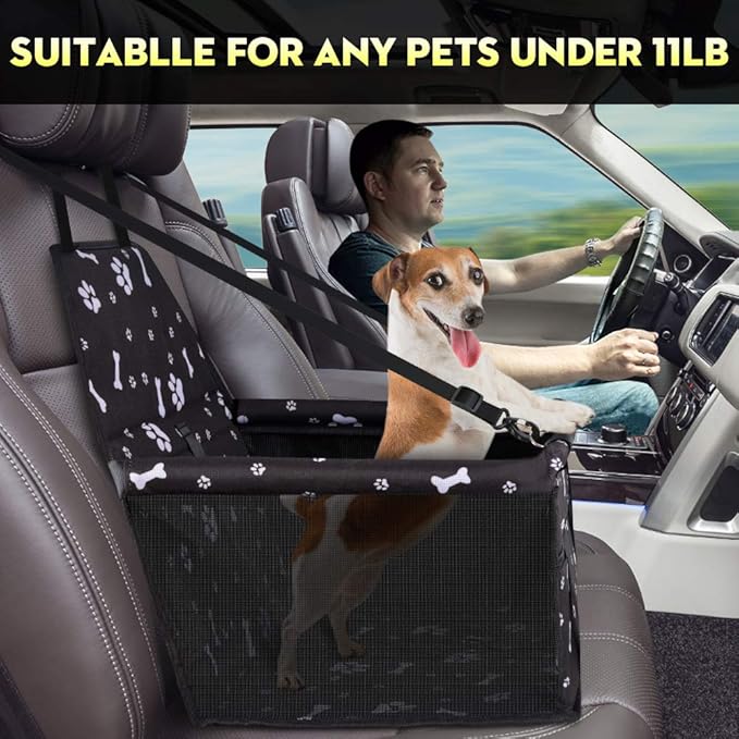 SWIHELP Dog Car Seat Puppy Portable Pet Booster Car Seat with Clip-On Safety Leash and PVC Support Pipe, Anti-Collapse,Perfect for Small Pets