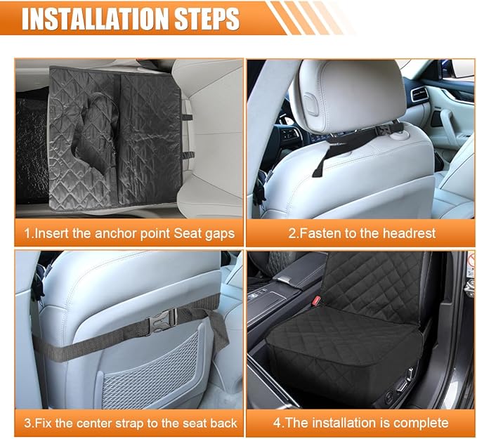 Dog Car Seat Cover, Waterproof & Scratch Proof Car Seat Protector with Side Flaps, Nonslip Front Car Seat Covers with Safety Belt, Universal Dog Mat for Cars, SUVs, Trucks (Black)