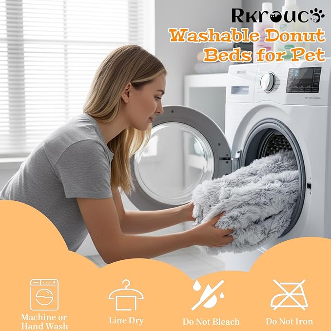 Fluffy Dog Bed Calming Donut Beds for Large Dogs Warming Round Small Medium Pet Nest Cozy Cat Mattress Indoor Washable Puppy Kennel Kittens Sleep Mat (XL, 43.3×43.3 inch, Light Gray)