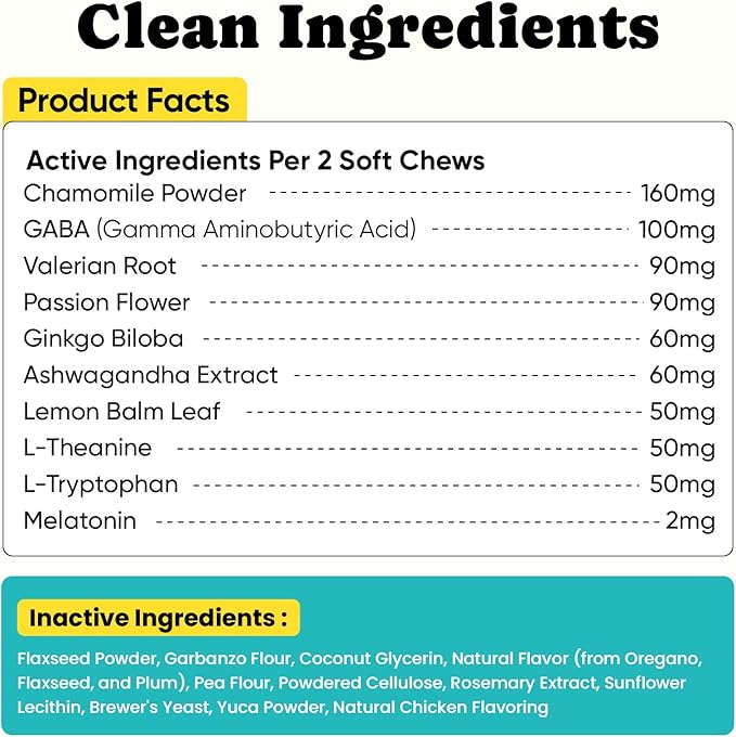 Calming Chews for Dogs – GABA & Melatonin for Fast-Acting Relief – Long-Lasting Support with Ashwagandha – Stress & Anxiety Relief Treats for Dogs – Thunder, Separation, Travel & Fireworks – 180 Chews