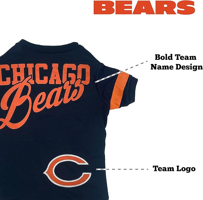 Pets First NFL Chicago Bears Striped Dog & Cat T-Shirt, Medium. Football Pet Shirt for NFL Team Fans. New & Updated Fashionable Design, Durable & Cute Sports PET TEE Shirt Outfit, CHI-4146-MD