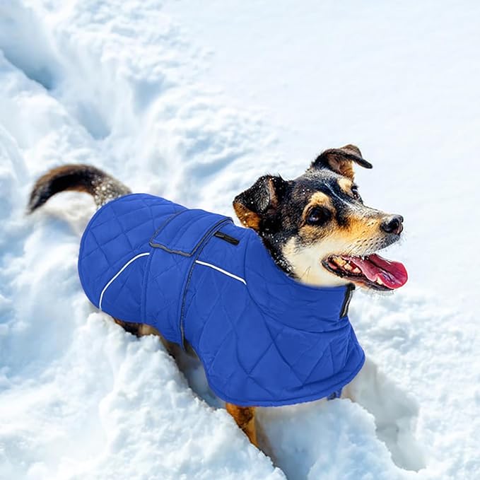 Kuoser Extra Warm Dog Coat, Windproof Cold Weather Dog Jackets for Large Dogs, Thick Fleece Lining Pet Turtleneck Snowsuit Reflective Adjustable Puppy Winter Coat Doggie Snow Jacket Blue, XL