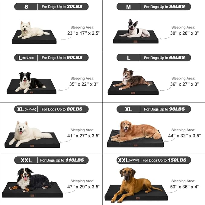 Outdoor Extra Large Dog Crate Bed, XXL Waterproof Dog Bed for Giant Breeds Dogs, 47x29 Inch Orthopedic Egg Crate Foam Pet Mat with Removable Cooling Cover, Black
