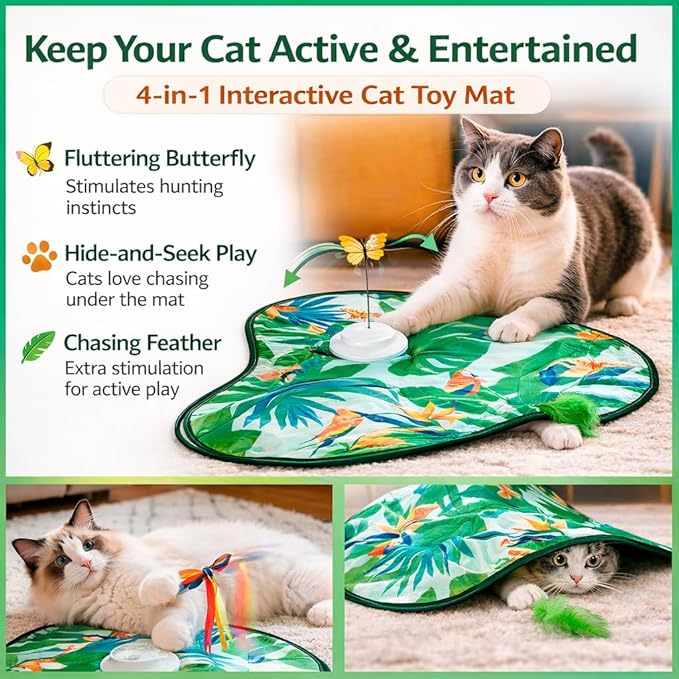 Pet's Var Interactive Cat Toys for Indoor Cats - Automatic Anti-Boredom Butterfly Toy with Plush Flutter Tail & Realistic Bird Sounds, Motion & Touch Activated, USB Rechargeable Self Play Exercise Fun