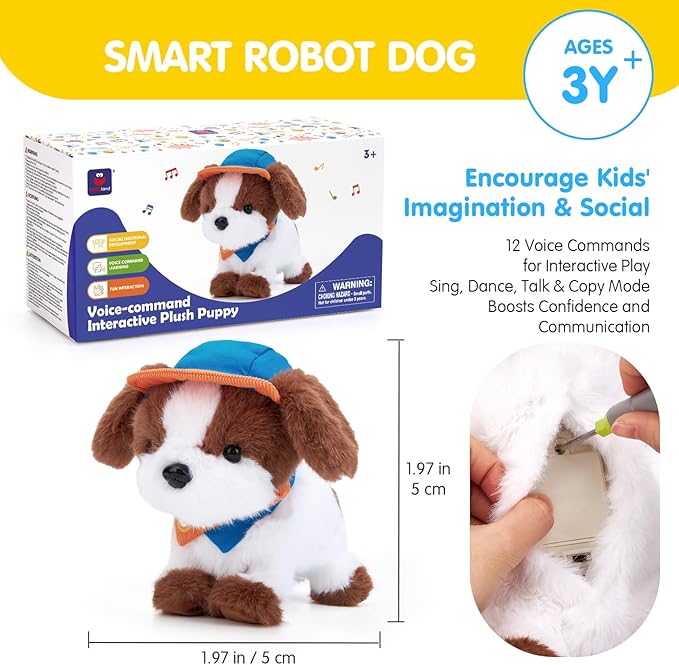 hahaland Robot Dog Realistic Interactive Plush Kids Toy Voice Controlled Talking Acts Like a Real Puppy with 12 Commands, Singing & Dancing, Emotional Support Pet Toy Gift for Boys & Girls Ages 3+