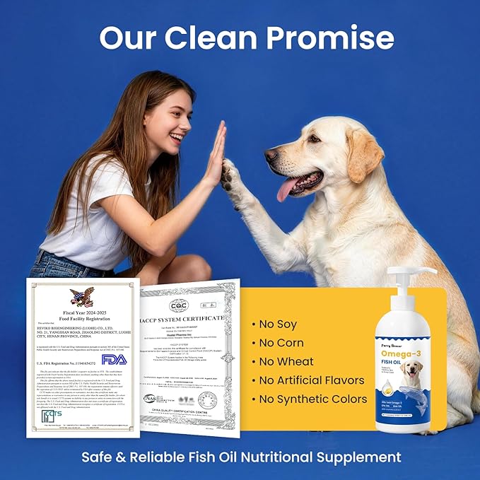 Omega 3 Fish Oil for Dogs & Cats - Promotes Healthy Skin, Shiny Coat, & Strong Joints - Made with Wild Wild-Caught Fish for Dogs – Tasty Fast-Absorbing Omega 3 6 9 Supplement (8.45oz)