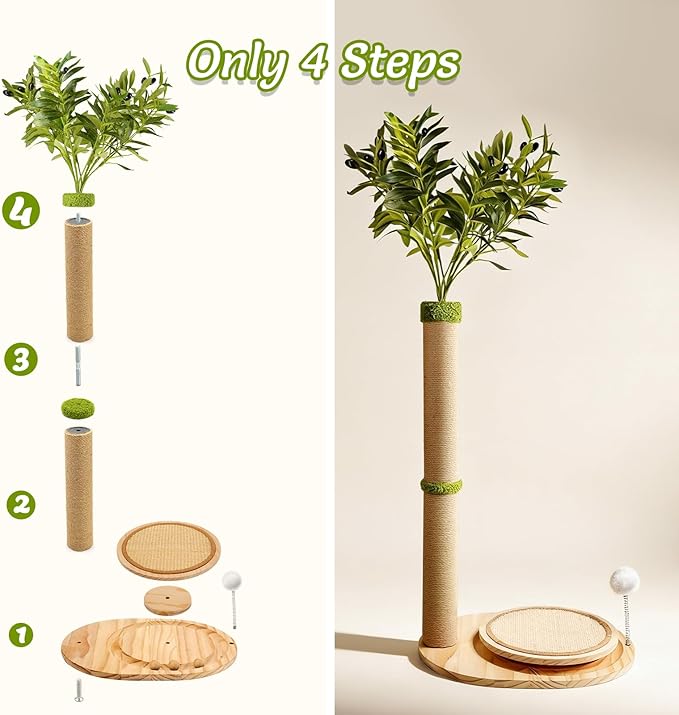39" Tall Cat Scratching Post, Cute Olive Cat Scratcher, Interactive Cat Toys with Ball Track & Spring Ball, Sturdy Cat Scratch Post with Pad for Indoor Cats Adults and Kittens