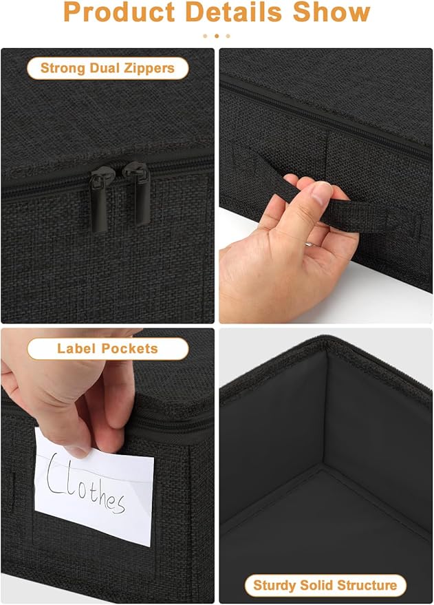 punemi Under Bed Storage Containers, 4.5 Inches Tall Low Profile Underbed Clothes Storage Organizer Bin with Sturdy Side & Bottom, Use as Shallow Dorm Storage Under Bed, Flat Clothes Organizer, Black