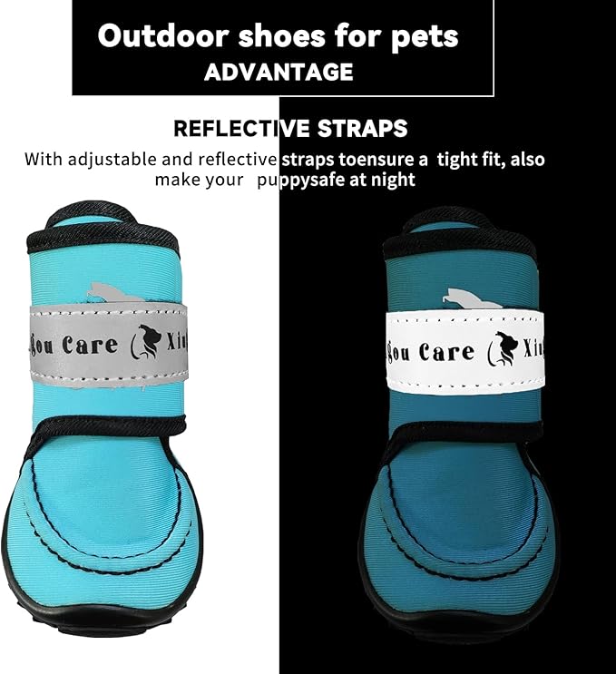 Dog Shoes for Small, Medium and Large Dogs - Waterproof for Rainy Days, Fit for Winter Snow and Hot Summer Roads, with Anti-Slip Soles for Indoor Hard Floors (Blue, Size 4)