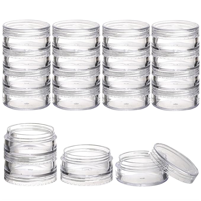 5 Set (20 Pieces) Stackable Cosmetic Containers with Screw Lids and Labels,10 Grams Clear Plastic Empty Jars Small Makeup Sample Containers for Beauty Products