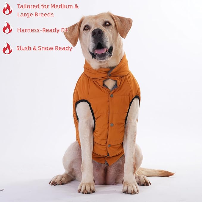 LovinPet Reversible Dog Puffer Coat for Medium & Large Dogs, Down‑Insulated Winter Jacket, Water‑Resistant & Wind‑Resistant, Anti‑Static, Dual-Sided Khaki & Grey for Cold Weather,3XL
