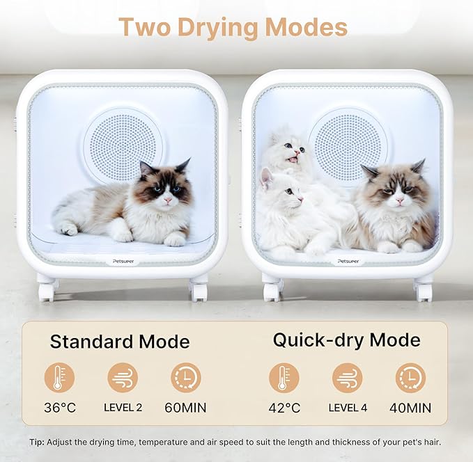 Upgrade Cat Dryer Box, 75L Large Pet Dryer Box for Cats and Small Dogs, 360° Rapid Drying & Smart Temp Control, Ultra-Quiet, Safe & Efficient Grooming for Multi-Pet Households, Including a Pet Towel