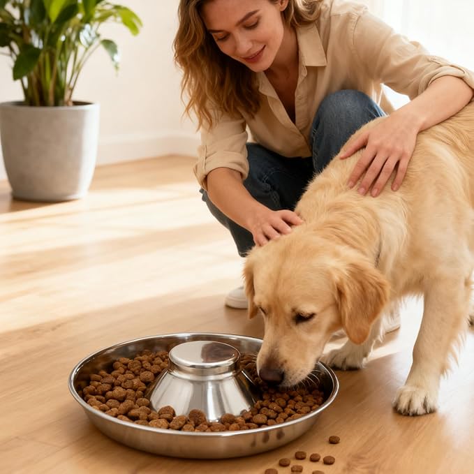 2 Pack Stainless Steel Puppy Bowls, Non-Skid Slow Feeder Bowls for Dogs, Raised Dog Food and Water Dish for Feeding Small Medium Large Breeds, Cats and Multiple Pets