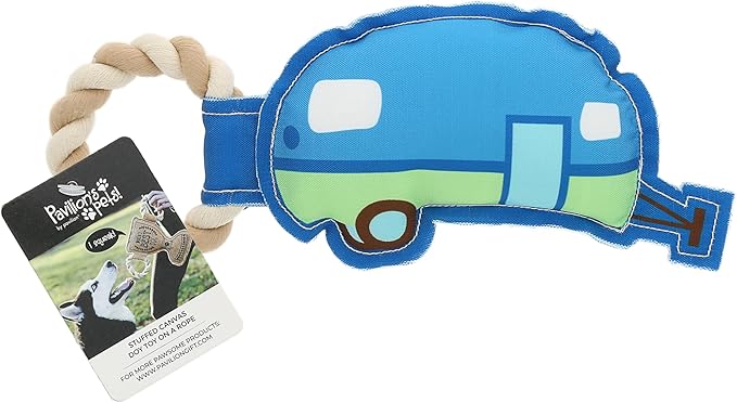 Pavilion - Camp Life - 10.5" Camper RV Tent Camping Puppy Dog Toy with Rope Handle K-9 Furry Companion Present
