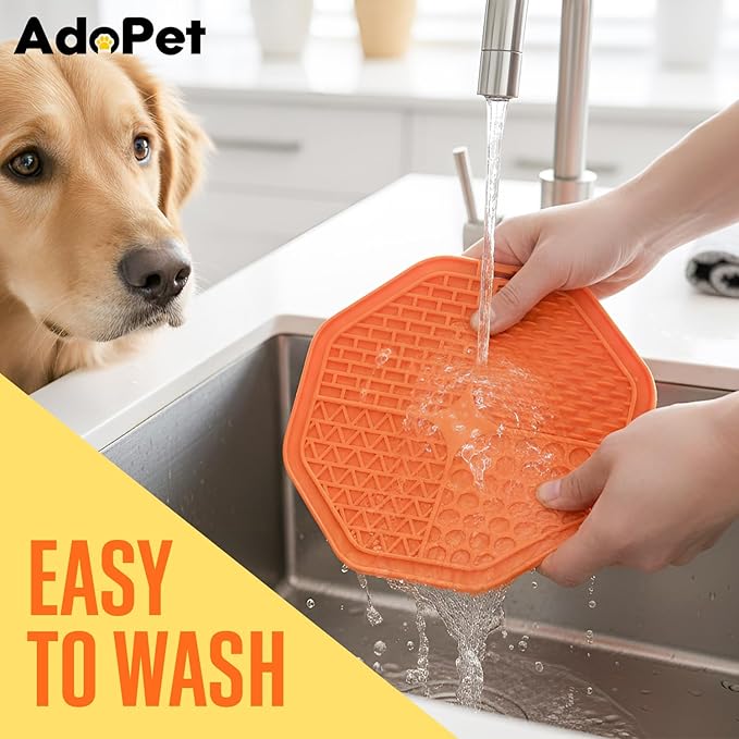 Slow Feeder Dog Bowl with Silicone Lick Mat, Non-Slip Dual Feeding Station for Medium & Large Dogs, Slow Eating Bowl to Help Reduce Fast Eating, Removable Lick Pad (Yellow)