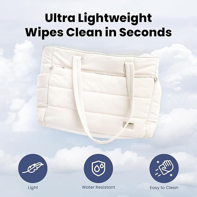 Puffer Dog Travel Bag for Dog Moms – Doggy Diaper Bag with Pet Bowls & Food Storage or Everyday Puffy Tote – Christmas Doggy Mom Gifts for Women – Lightweight, Travel-Ready Gift for Pet Lovers – Beige