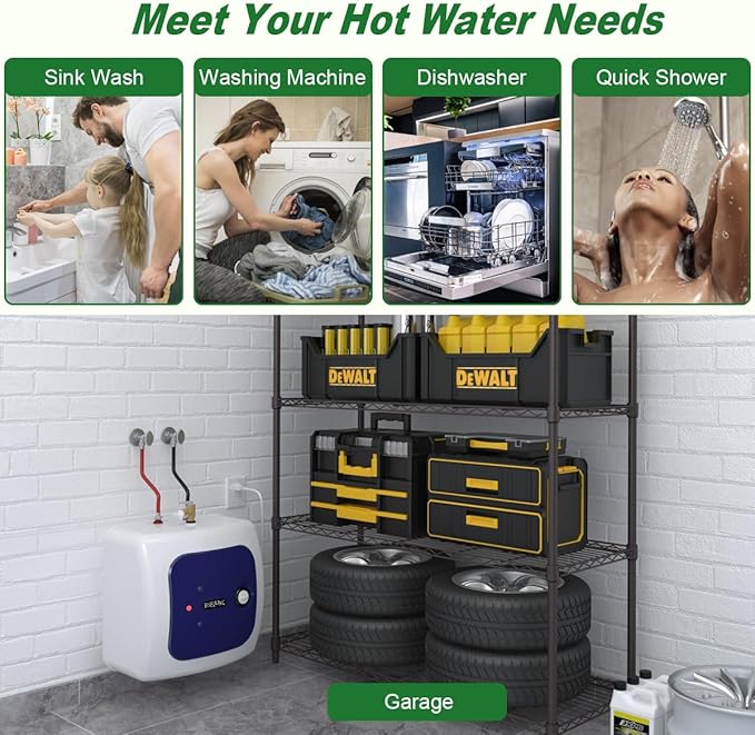 110V-120V 1500W Small Electric Under Sink Tank 8 Gallon Hot Water Heater Storage,Food Trucks Instant RV TR Trailer Kitchen Compact,Wall or Floor Mounted, Easy to Install,30L