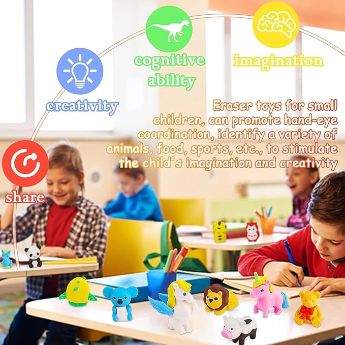 35Pcs Animal Erasers Desk Pets for Kids Animal Pencil Erasers Bulk Puzzle Eraser Toys Gifts for Classroom Prizes,Game Reward,Treasure Box,Easter Egg Fillers,Goodie Bag Stuffers,Party Favors