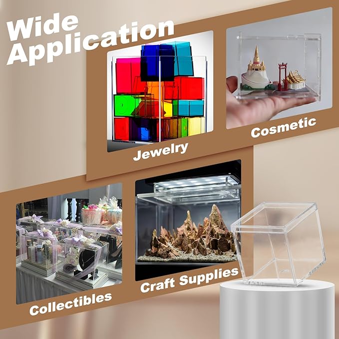 Acrylic Box with Lid, 2.56 x 2.56 x 3.74 in Acrylic Display Case Plastic Square Cube Container Storage Holder Stackable Bins for Cosmetic Collectible Candy Jewelry(2 Pack, Clear)