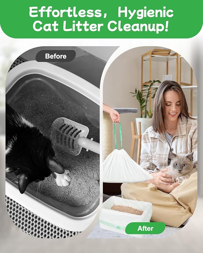 140 Count Cat Litter Box Liners Compatible with Litter Box Robot 4/5/3, Thick 10-12 Gal Waste Drawer Liners Bags with Strong Ties, Pre-separated for Easy Use,25.2"x15.7"