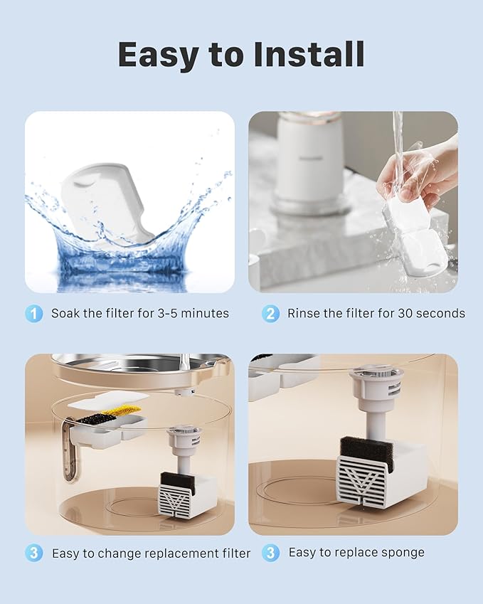 Cat Water Fountain Filters: 6 Filters + 6 Sponges Cat Fountain Replacement Filters for Cat Fountain with Activated Carbon Filter and Ultra-fine Fiber