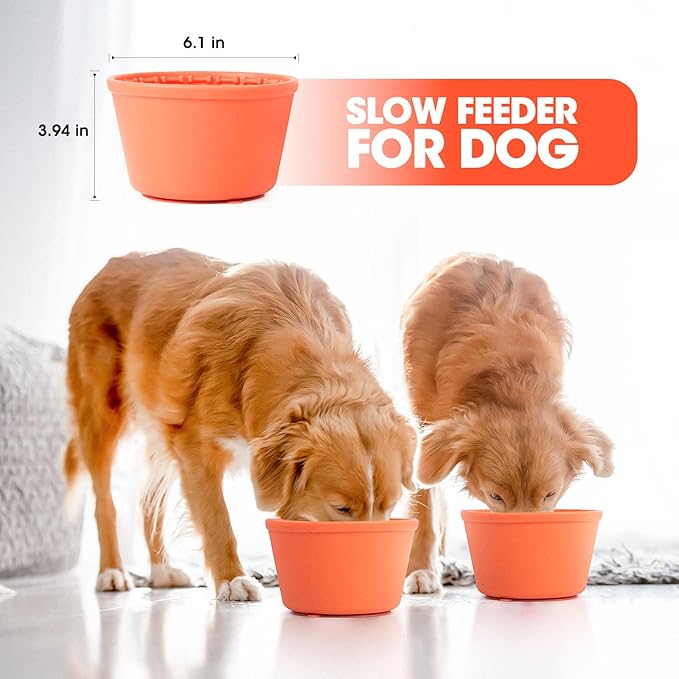 Slow Feeder Dog Bowl,Non-Slip Lick and Freeze Bowl for Dogs,Long Lasting Silicone Licking Mat for All Dog Sizes,Anti-Chocking and Reduce Anxiety(Orange)