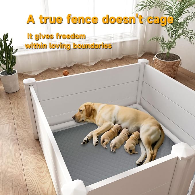 Whelping Box for Dogs, Puppies,48x48x18in,with Pig Rails Washable Pad,Suitable for Small Medium Large Breeds, White,Whelping Supplies