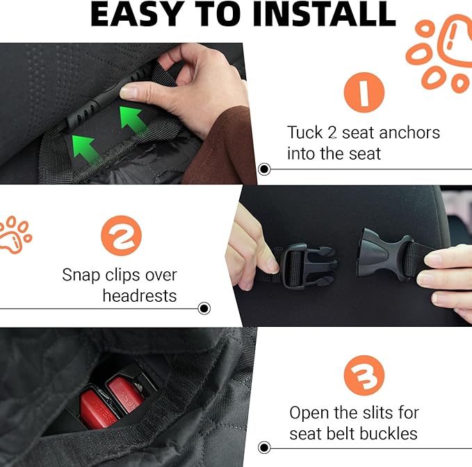 Dog Car Seat Cover for Back Seat.100% Waterproof Back seat Cover. 600D Heavy Duty Scratch Proof Nonslip Durable Soft Dog Hammock for Cars, Trucks and SUVs. Standard, Black