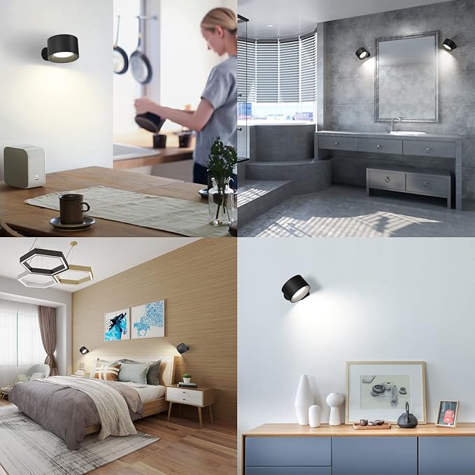Led Wall Sconces, Wall Lamps with Battery Operated, Wall Mounted Cordless Lights with 3 Color Temperature&3 Brightness, 360° Magnetic Ball, USB Charging Port for Reading Study Bedside