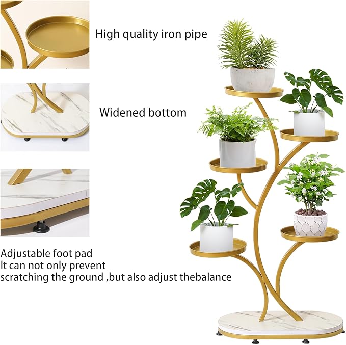 Golden 5 Tier Wood Metal Tall Shelf Multiple Plant Holders Plant Stand for Indoor, Outdoor, Corner, Living Room, Balcony, and Bedroom