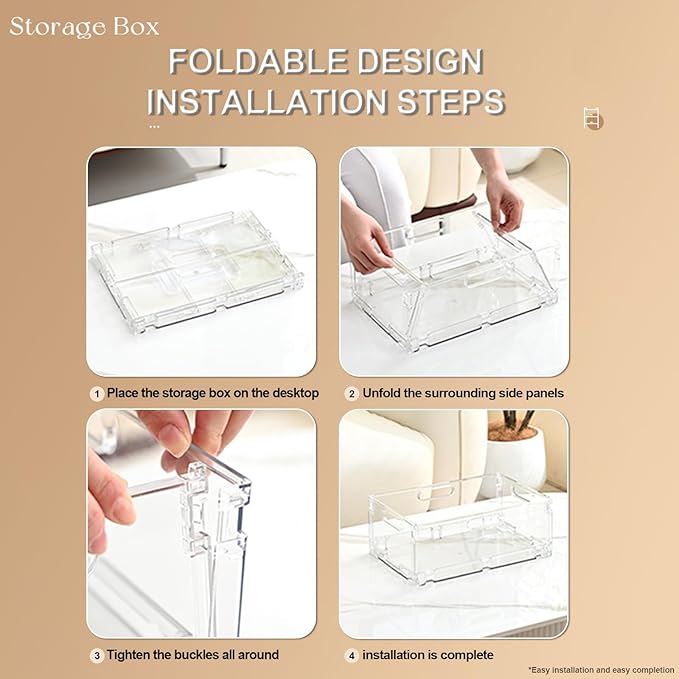 4-Pack Foldable Plastic Baskets, Stackable Storage Baskets with Handles for Organizing and Storage, Foldable Crate for Office, Home, Bedroom, Outdoor (12"x 8.07" x 4.92")