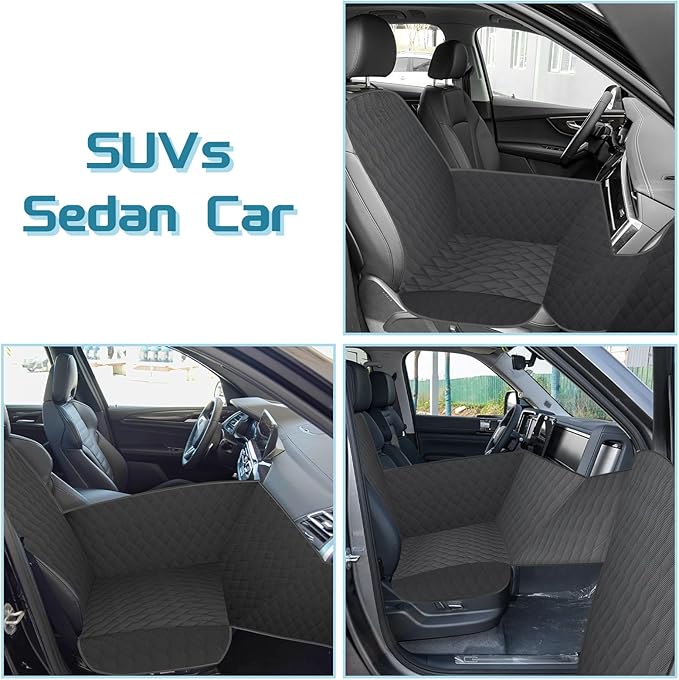 RUIANTE Dog Car Seat Pet Front Seat Cover Pets Travel Safety Seats Booster Seat Dogs Fronts Seats Cover with Car Door Side Panel & Hard Borad Universal for Cars Sedans SUVs (Black)
