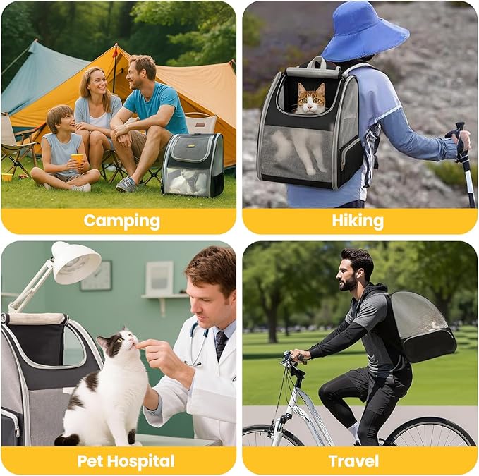 Cat Backpack Carrier for Small Dogs and Cats Fit Up to 15 Lbs,Small Dog Backpack, Expandable & Foldable with 3-Side Mesh Windows, Pet Carrier for Travel & Hiking Friendly,Gray