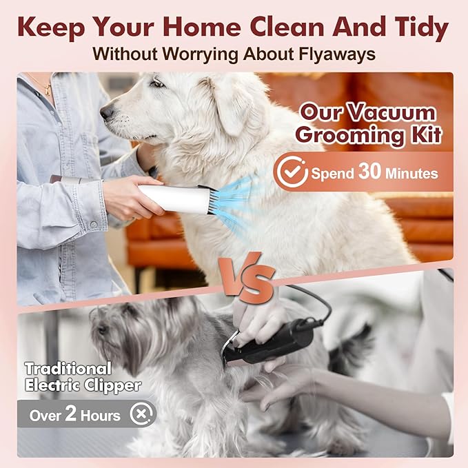 Dog Grooming Vacuum, 12000Pa Powerful All-in-One Pet Grooming Vacuum for Dogs Cats, Low Noise Pet Hair Clipper with 3.2L Dust Cup for Shedding Pet Hair, Low Noise, 3 Levels, White