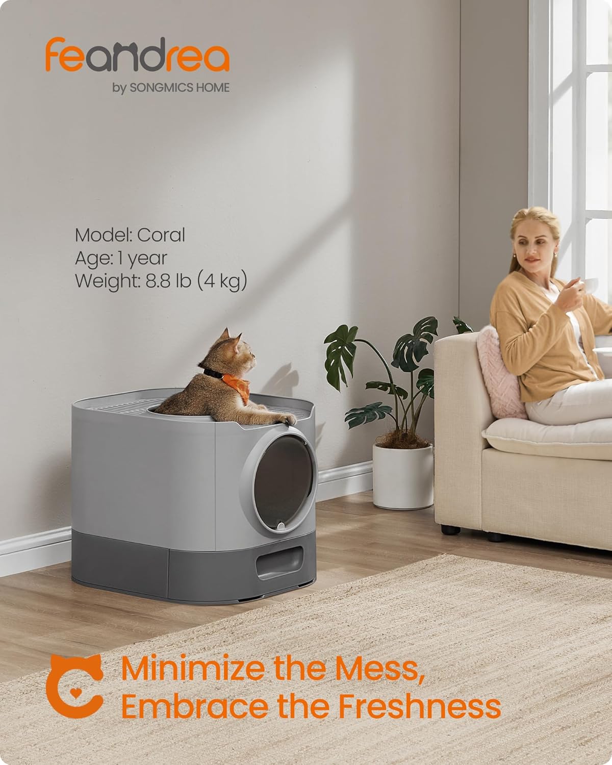 XL Enclosed Cat Litter Box with Slide-Out Tray — Anti-Tracking, 3-Way Door