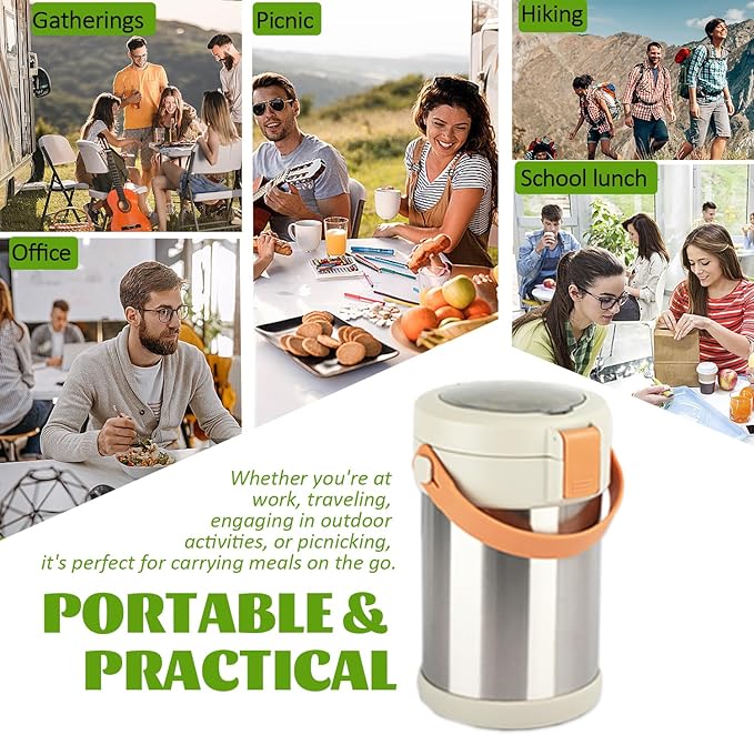 67oz Adults Thermo for Hot Food Kit 2L 9.06in 3 Layer Stainless Steel Vacuum Soup Food Thermo Hot Food Jar Bento Box for Men, Women, Suitable Insulated Lunch Box for 12+ Camping, Office & Travel Use