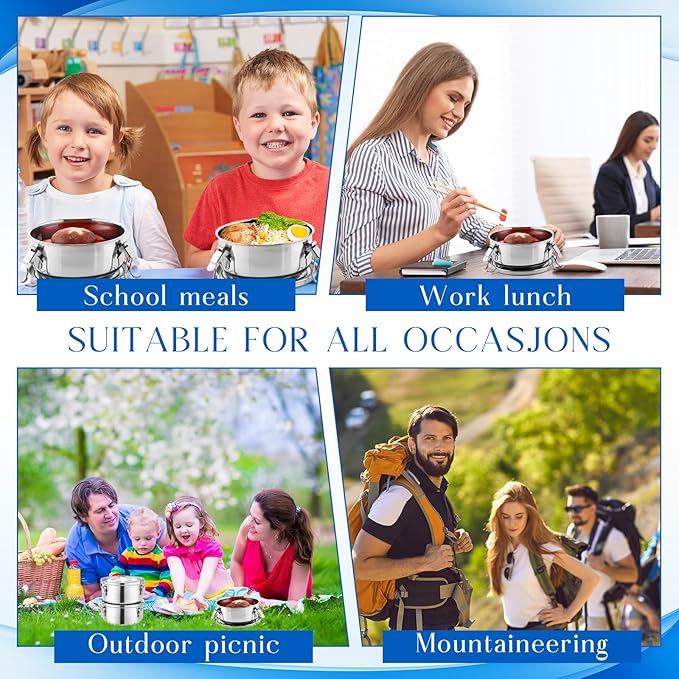 4 Pcs Small Stainless Steel Bento Box 13 oz Reusable 304 Stainless Steel Food Storage Containers with Lockable Clips to Leak Proof, Dishwasher Safe