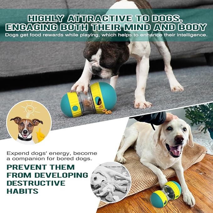 Adjustable Treat Dispensing Dog Toy - Tough Slow Feeder & Enrichment Training Toy for Small to Large Dogs - Green by BSISUERM